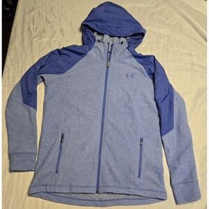 Womens UA Under Armour Cold Gear Logo Athletic Gym Full Zip Hoodie Medium Loose
